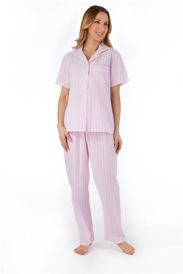 Pinstripe Seersucker Short Sleeve Button Through Pyjama PJ55225