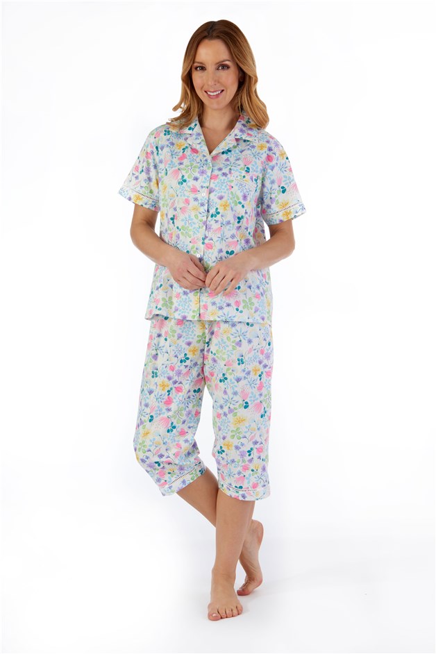 Multi Coloured Floral Tailored Woven Cropped Pyjama PJ55262