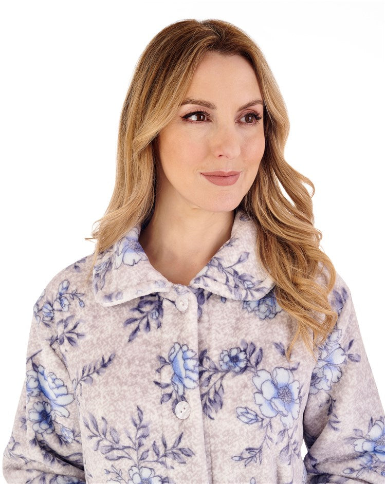 46" Floral Flannel Fleece Button Through Housecoat HC88311
