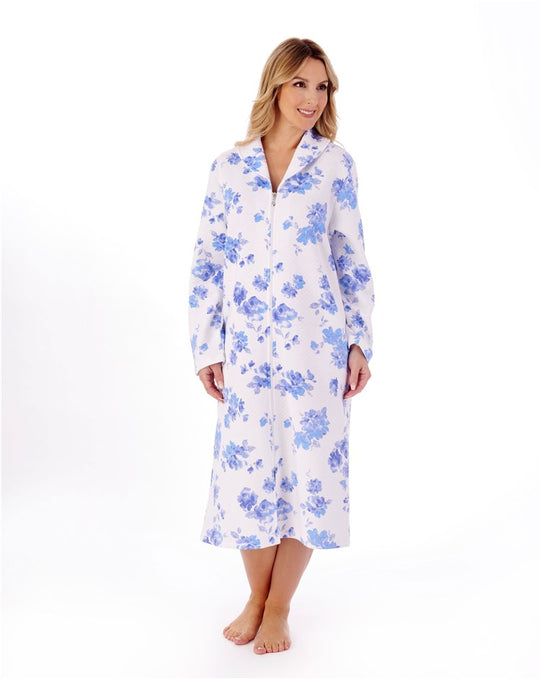 Floral Mock Quilt 45" Zip Housecoat HC01317