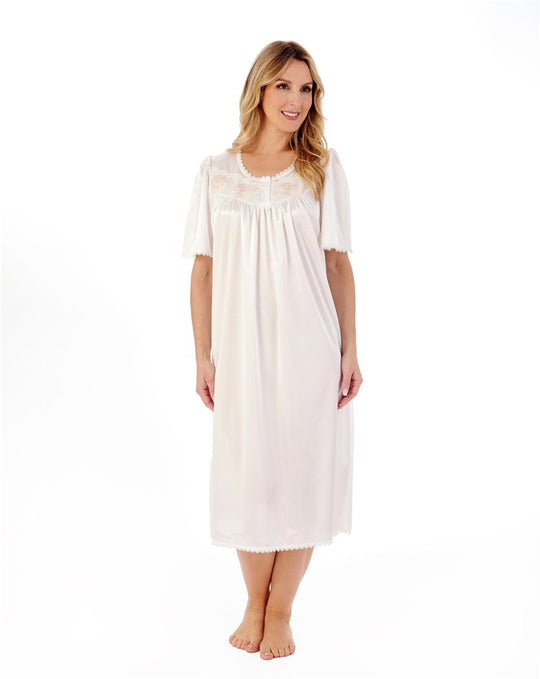 Knitted Satin Embroidered Trim 45" Nightdress ND55401