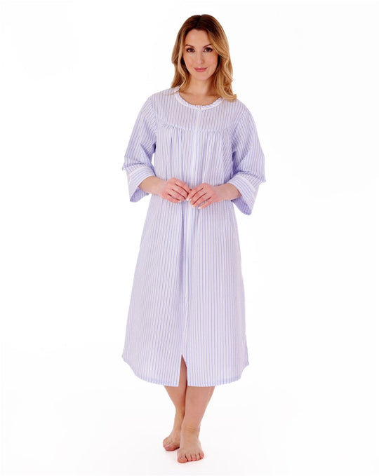 Pinstripe Seersucker 45" Zip Front Woven Housecoat HC55229