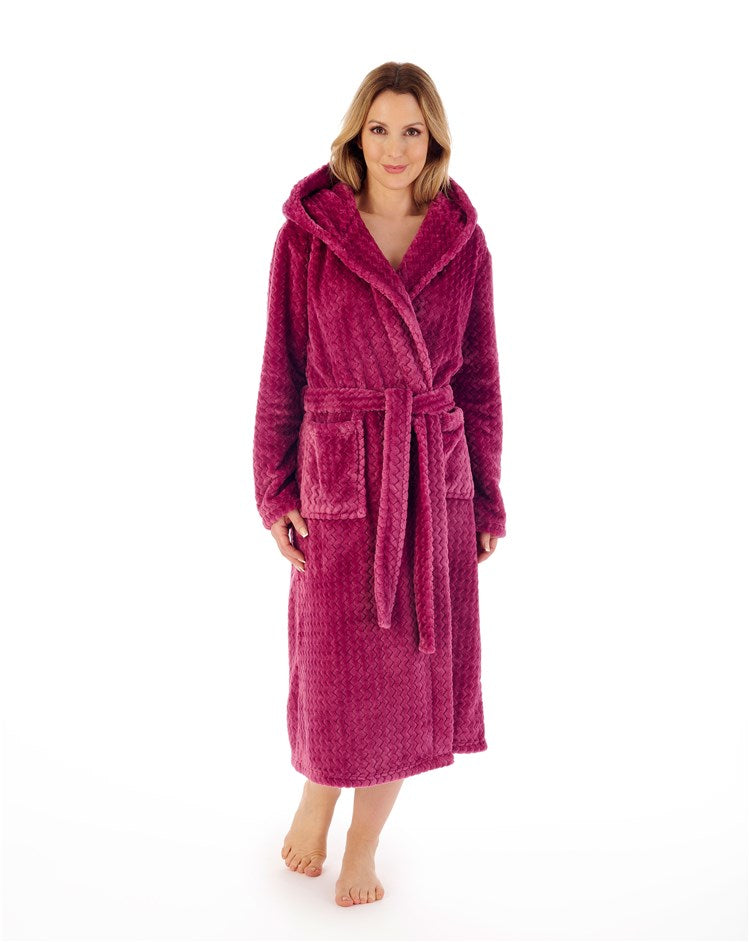 46" Zig-Zag Pattern Fleece Hooded Wrap Housecoat HC02319