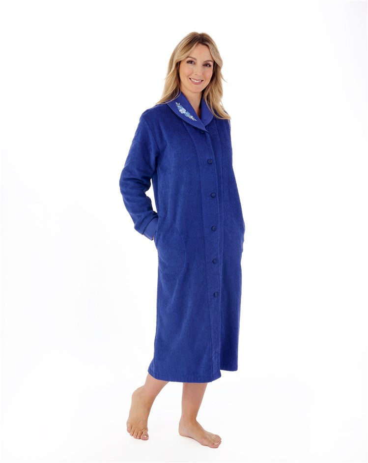 Slenderella 100% Cotton Button Down Housecoat with Embroidery HC66356