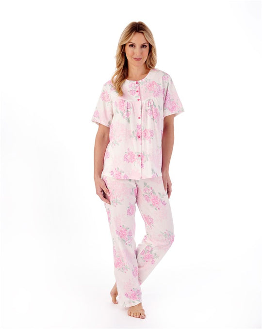 Large Floral Print Button Through Jersey Pyjama Set PJ01134