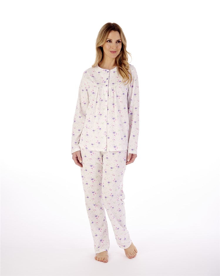 Picot Trim Jersey Button Through Pyjama Set PJ02110