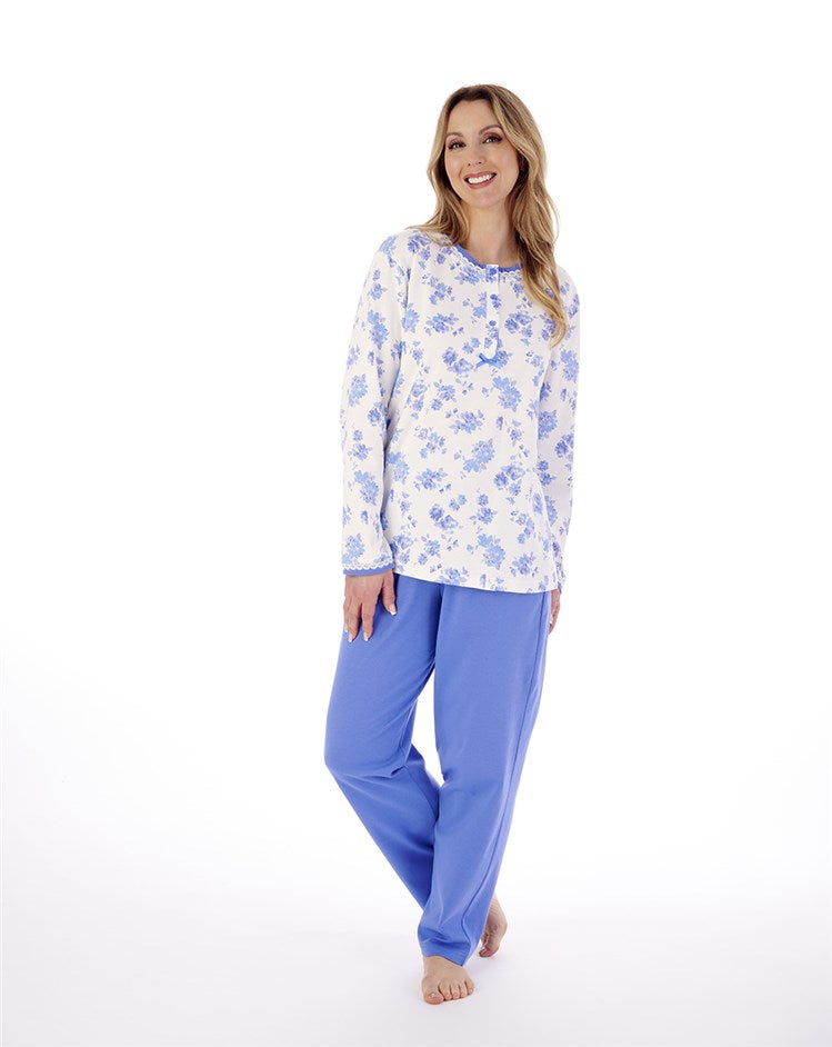 Floral Print & Plain Interlock Pyjama Set PJ02128