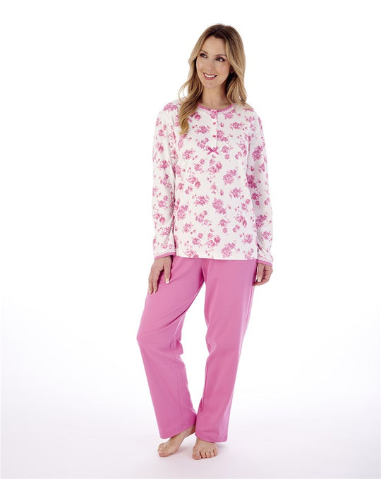 Floral Print & Plain Interlock Jersey Pyjama PJ02128