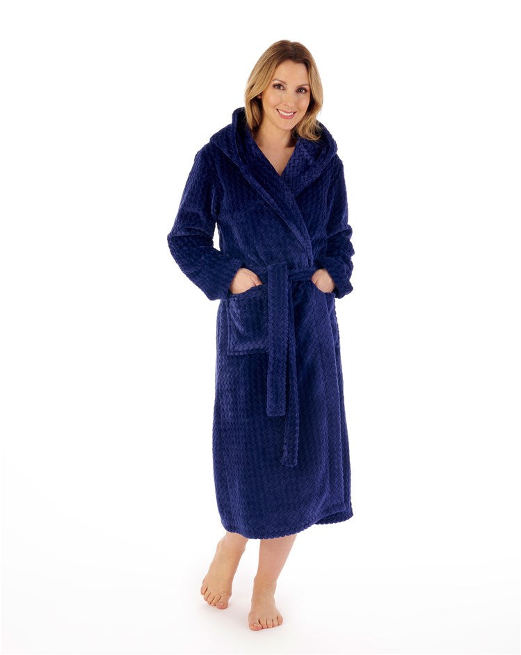 46" Zig-Zag Pattern Fleece Hooded Wrap Housecoat HC02319
