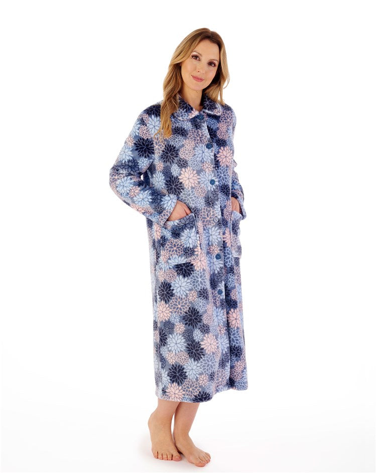 46" Bold Floral Flannel Fleece Button Housecoat HC02311