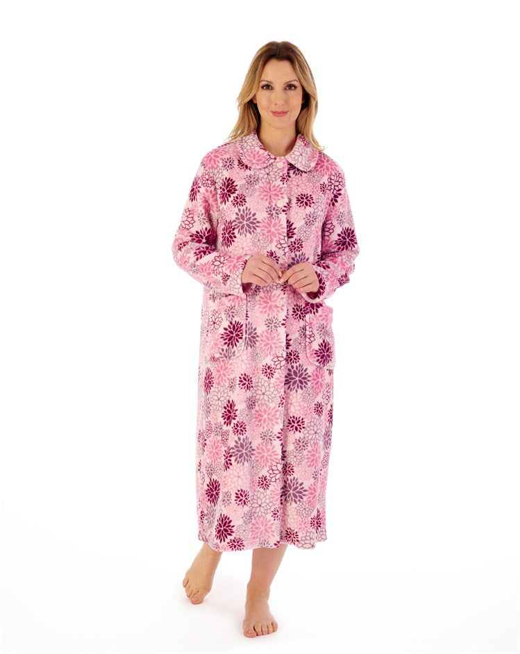 46" Bold Floral Flannel Fleece Button Housecoat HC02311