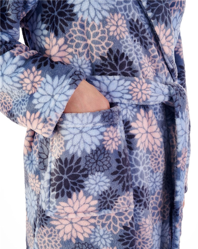46" Bold Floral Flannel Fleece Wrap Housecoat HC02313