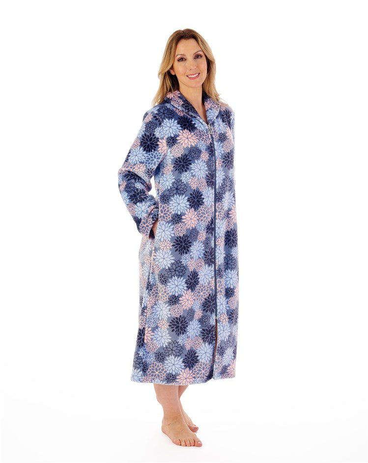 46" Bold Floral Flannel Fleece Zip Housecoat HC02312