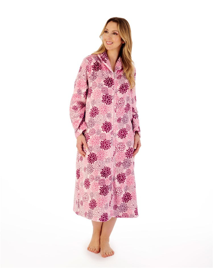 46" Bold Floral Flannel Fleece Zip Housecoat HC02312