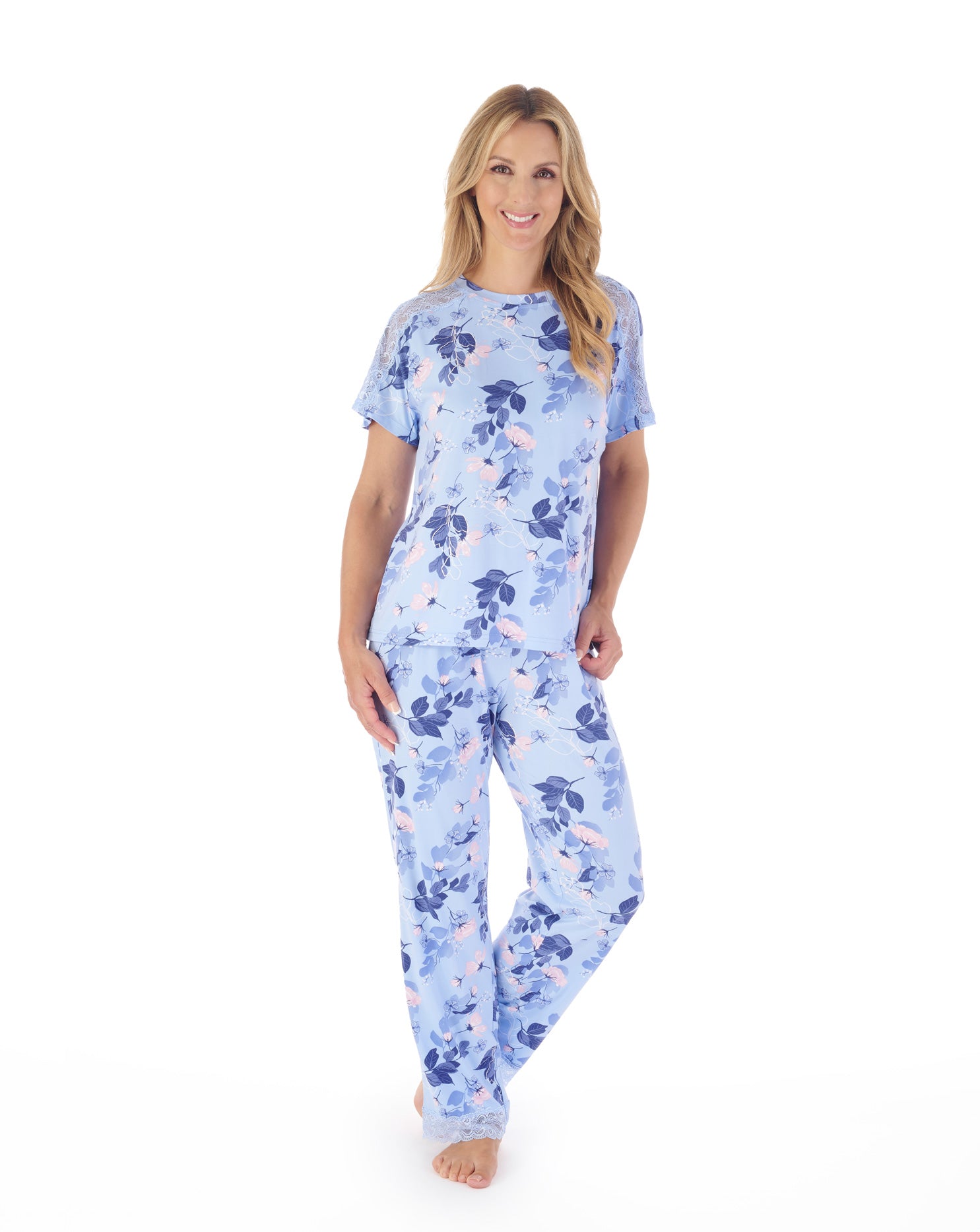 Supersoft Multi-Print and Solid Navy Pyjama Set GL03703