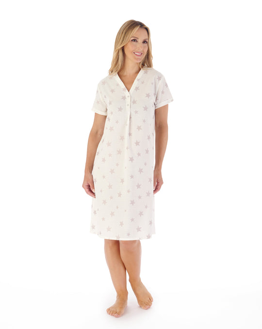 Star Print Jacquard Dobby Dot 40" Woven Nightdress ND03246