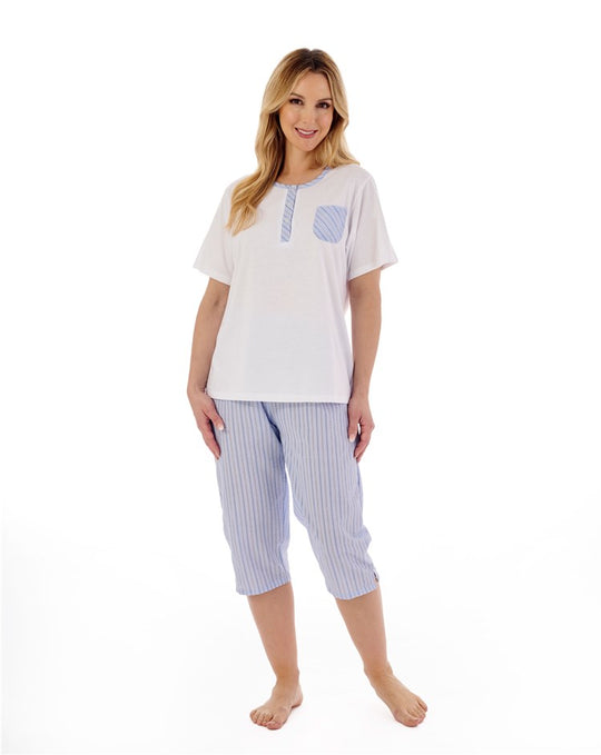 Classic Stripe Seersucker Woven Cropped Pyjama PJ01223