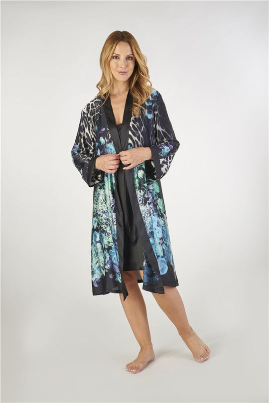 Animal Floral Print Satin 36" Chemise and 40" Wrap Set GL2785