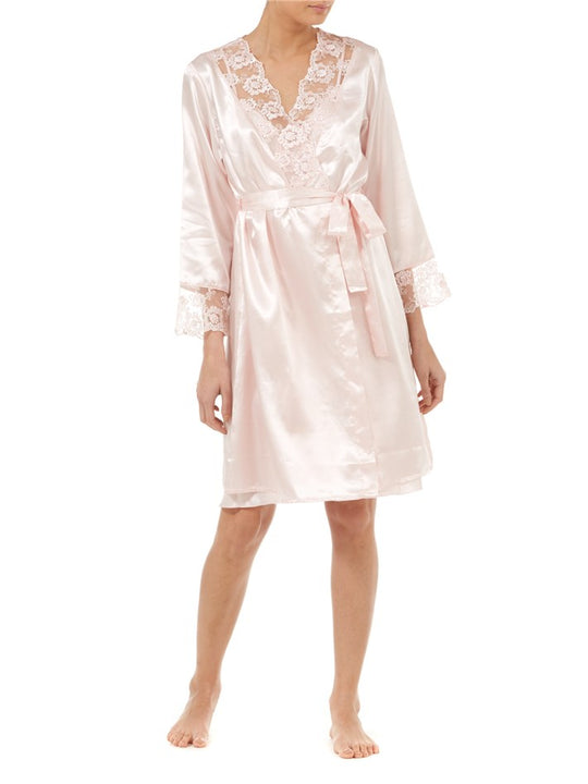 Satin 34" Chemise & Wrap Set With Deep Lace GL6745